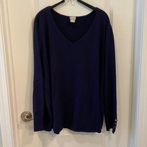 Chicos navy blue V-neck sweater with cuff details